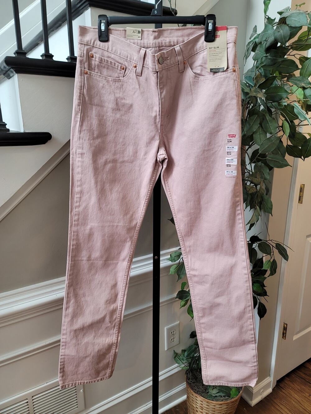 Levi's Slim Fit Jeans Men's Size 34/34 Pink Cotton Blend Five Pockets Slim Fit